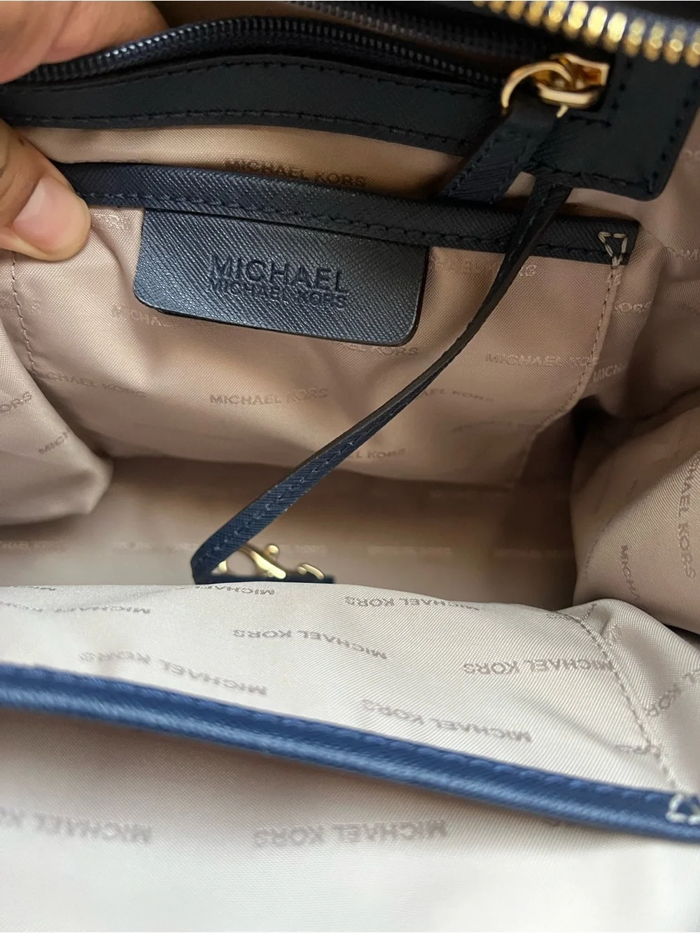 Michael Kors Navy Saffiano Satchel with Gold Hardware